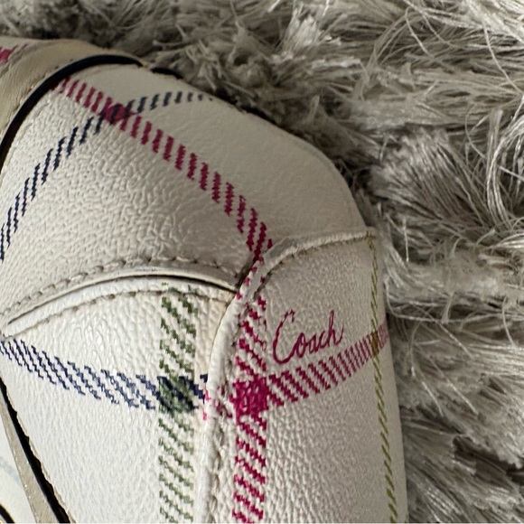 Coach White Plaid Crossbody Shoulder Bag with Multicolor Stripes - Picture 13 of 16